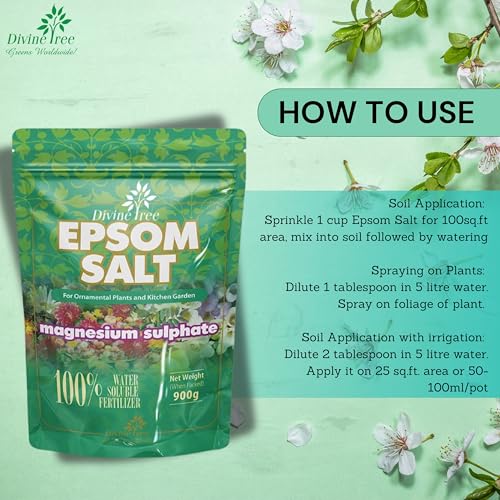 DIVINE TREE Epsom Salt for Plants | Magnesium Sulphate Fertilizer for Home Garden | Organic Plant Growth Booster & Potting Soil Mix Conditioner | Water Soluble Food for Indoor & Outdoor Plants (450gm) - Image 3