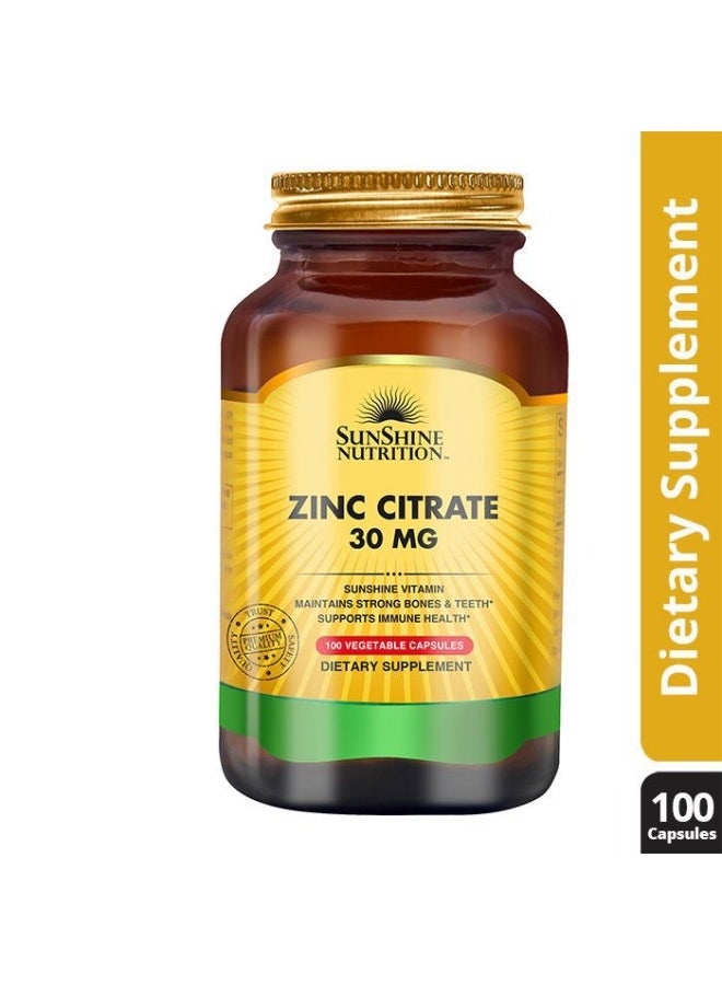 Sunshine Nutrition Zinc Citrate 30MG 100 Caps - Image 1