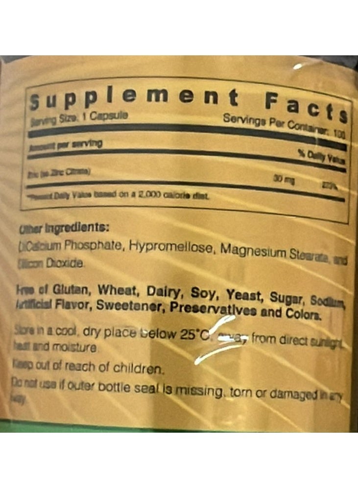 Sunshine Nutrition Zinc Citrate 30MG 100 Caps - Image 3