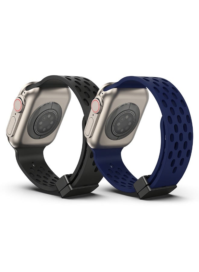 O Ozone (Pack of 2) O Ozone Magnetic Buckle Silicone Band Compatible with Apple watch Series Ultra 2 | 9 | 8 Ultra | 8 | 7 | 6 | 5 49/45/44/42mm Breathable Soft Silicone Sport Replacement Wristband for Men Women - Black/Dark Blue - Image 1