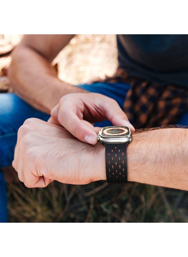 O Ozone (Pack of 2) O Ozone Magnetic Buckle Silicone Band Compatible with Apple watch Series Ultra 2 | 9 | 8 Ultra | 8 | 7 | 6 | 5 49/45/44/42mm Breathable Soft Silicone Sport Replacement Wristband for Men Women - Black/Dark Blue - Image 3