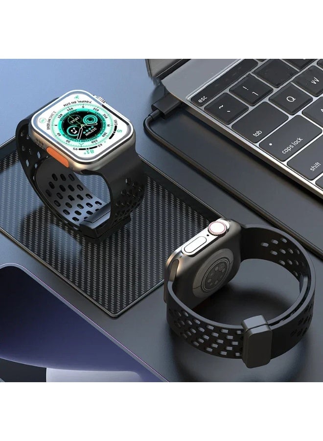 O Ozone (Pack of 2) O Ozone Magnetic Buckle Silicone Band Compatible with Apple watch Series Ultra 2 | 9 | 8 Ultra | 8 | 7 | 6 | 5 49/45/44/42mm Breathable Soft Silicone Sport Replacement Wristband for Men Women - Black/Dark Blue - Image 2