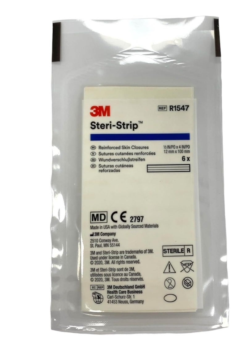 3M Steri-Strip 3M reinforced Skin Closures - 1/2 x 4 - 10 pack of 6 strip envelope (60 strips) - Image 1