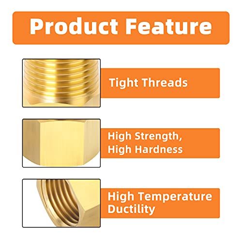 GASHER 5PCS Brass Pipe Fitting, Reducer Adapter, 1/2-Inch Male Pipe x 1/2-Inch Female Pipe - Image 4