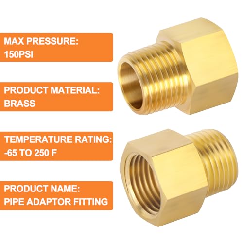 GASHER 5PCS Brass Pipe Fitting, Reducer Adapter, 1/2-Inch Male Pipe x 1/2-Inch Female Pipe - Image 3