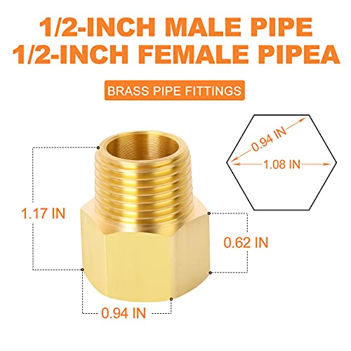 GASHER 5PCS Brass Pipe Fitting, Reducer Adapter, 1/2-Inch Male Pipe x 1/2-Inch Female Pipe - Image 2