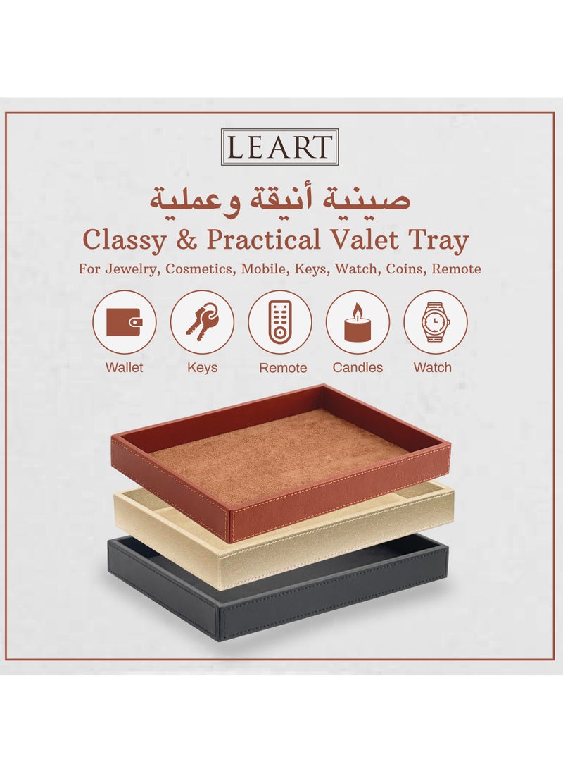 LeArt Leather Valet Tray for Men & Women – Leather Tray Organizer | Bedside, Nightstand, Office Desk Organizer Tray | Catchall Tray (Brown) - Image 2