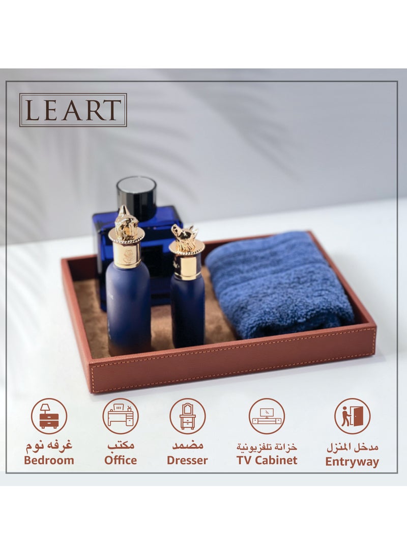 LeArt Leather Valet Tray for Men & Women – Leather Tray Organizer | Bedside, Nightstand, Office Desk Organizer Tray | Catchall Tray (Brown) - Image 3