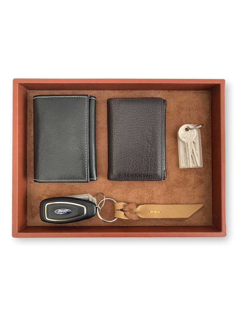 LeArt Leather Valet Tray for Men & Women – Leather Tray Organizer | Bedside, Nightstand, Office Desk Organizer Tray | Catchall Tray (Brown) - Image 1