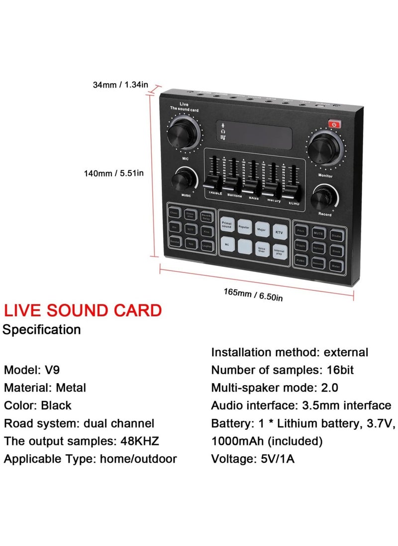 ELTRAZONE Multifunctional Live V9 Sound Card and BM800 Suspension Microphone Kit Broadcasting Condenser Microphone Set Intelligent Webcast Live Sound Card for Computers and Mobile  - Image 2