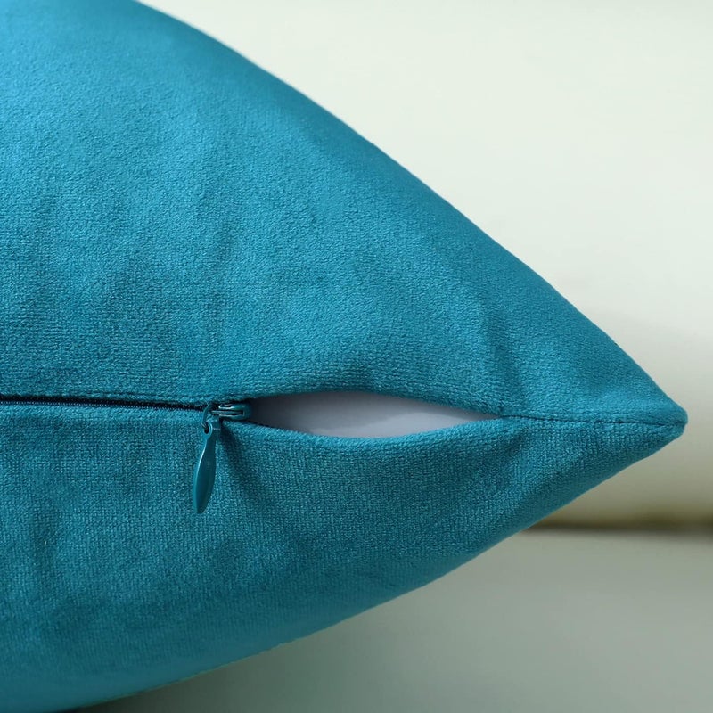 mixeoo Comfy Dark Turquoise Decorative Throw Pillow Covers Square Velvet Super Soft Cushion Cases Home Decor for Living Room, Set of 2, 20 x 20 Inch - Image 4