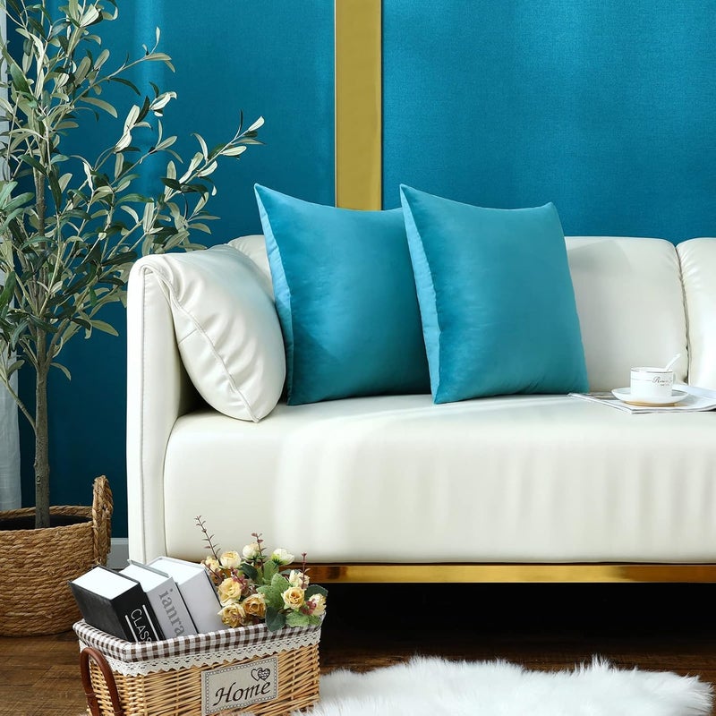 mixeoo Comfy Dark Turquoise Decorative Throw Pillow Covers Square Velvet Super Soft Cushion Cases Home Decor for Living Room, Set of 2, 20 x 20 Inch - Image 3