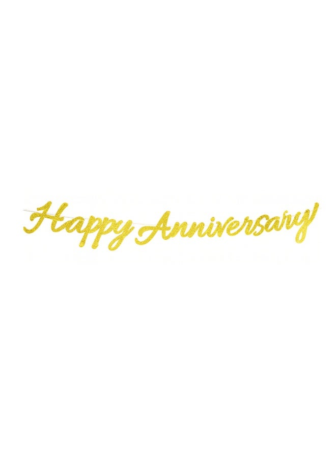 Happy Anniversary Banner Decoration, Gold Anniversary Party Banner with Romantic Couple Design for Wall Decor, Photo Backdrop and Celebration Setup - Image 1