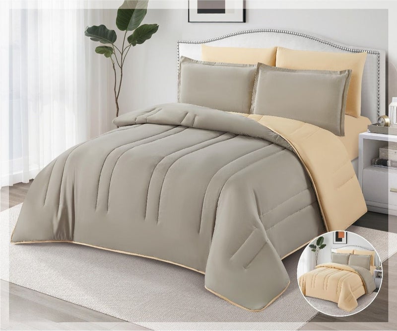 Microfiber double bedsheet set, 6 pieces, with a calm design and soft texture.