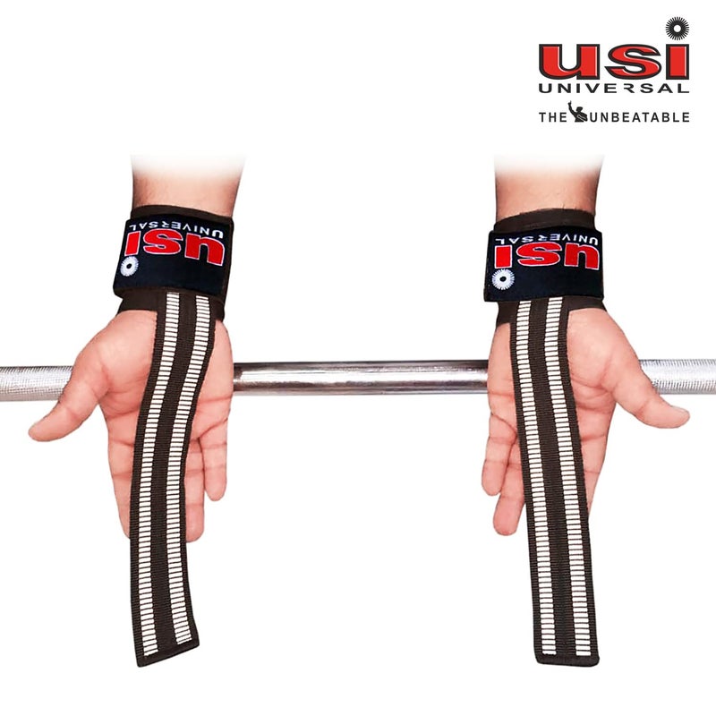 USI Weight Lifting Wraps with Wrist Support- 733WLS – Nylon Webbing Gym Grips with Neoprene Padding for Powerlifting & Strength Training (Black) - Image 3