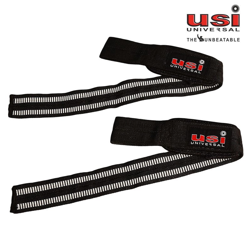 USI Weight Lifting Wraps with Wrist Support- 733WLS – Nylon Webbing Gym Grips with Neoprene Padding for Powerlifting & Strength Training (Black) - Image 2