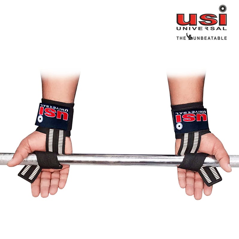 USI Weight Lifting Wraps with Wrist Support- 733WLS – Nylon Webbing Gym Grips with Neoprene Padding for Powerlifting & Strength Training (Black) - Image 4