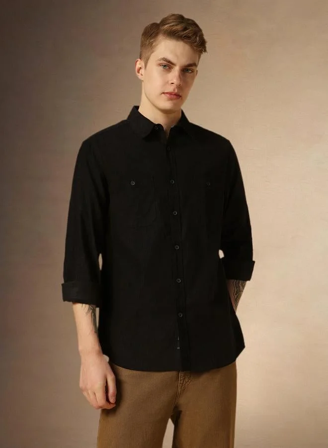 Dennis Lingo Dennis Lingo Solid Relaxed Fit Spread Collar Shirt