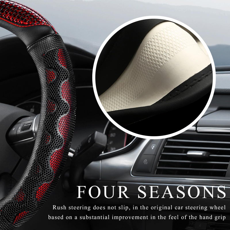 SHMZK Car Steering Wheel Cover, 15 Inch Anti-Slip Steering Wheel Cover Protector with 3D Honeycomb Design, Universal Steering Wheel Covers for Cars Truck SUV, Car Accessories (Red) - Image 5