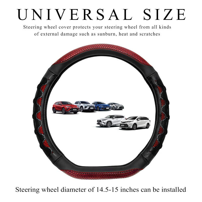 SHMZK Car Steering Wheel Cover, 15 Inch Anti-Slip Steering Wheel Cover Protector with 3D Honeycomb Design, Universal Steering Wheel Covers for Cars Truck SUV, Car Accessories (Red) - Image 2