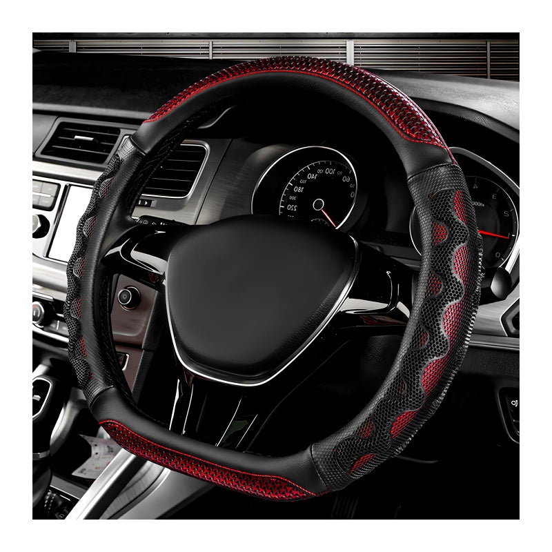 SHMZK Car Steering Wheel Cover, 15 Inch Anti-Slip Steering Wheel Cover Protector with 3D Honeycomb Design, Universal Steering Wheel Covers for Cars Truck SUV, Car Accessories (Red) - Image 1