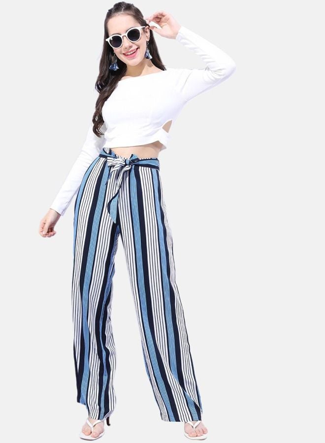 Women Flared Striped Mid-Rise Pants