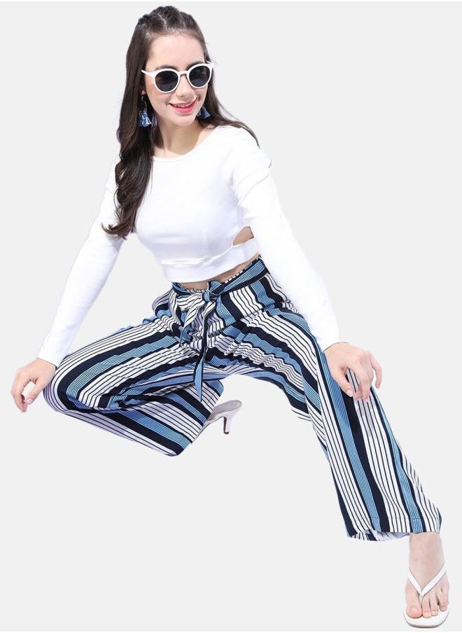 Freehand Women Flared Striped Mid-Rise Pants  - Image 1
