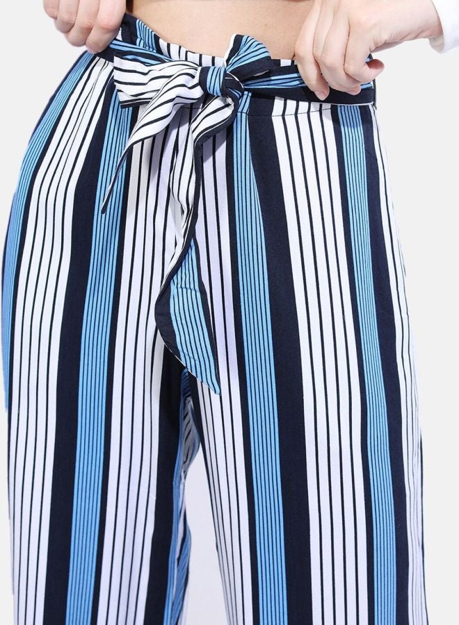 Women Flared Striped Mid-Rise Pants