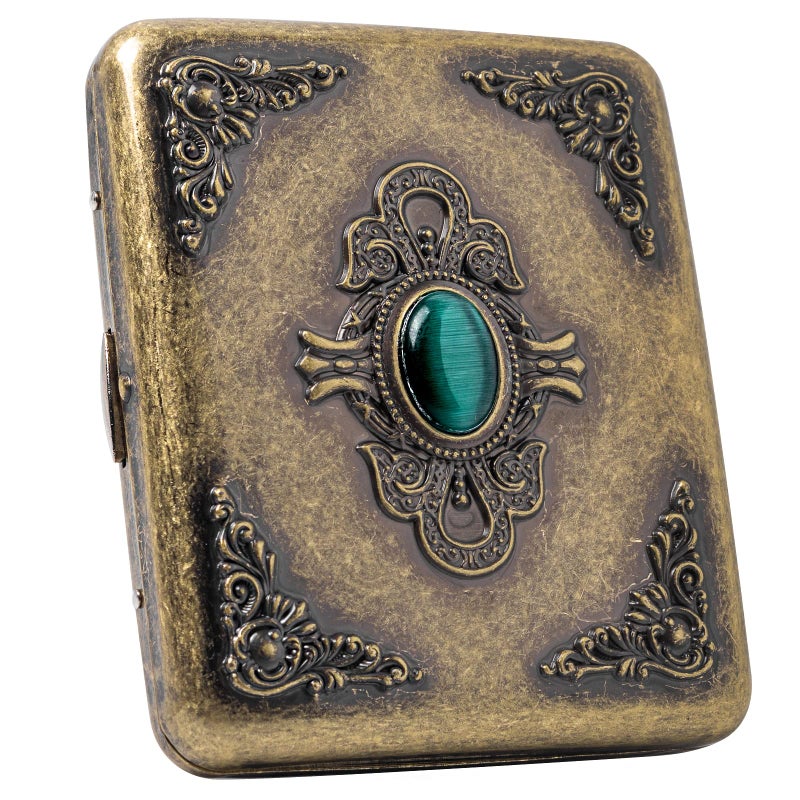 Goshentech Vintage metal case metal plated copper1820 capacity surface imitation emerald ornamentgift box packagingBronze 85mm King Size