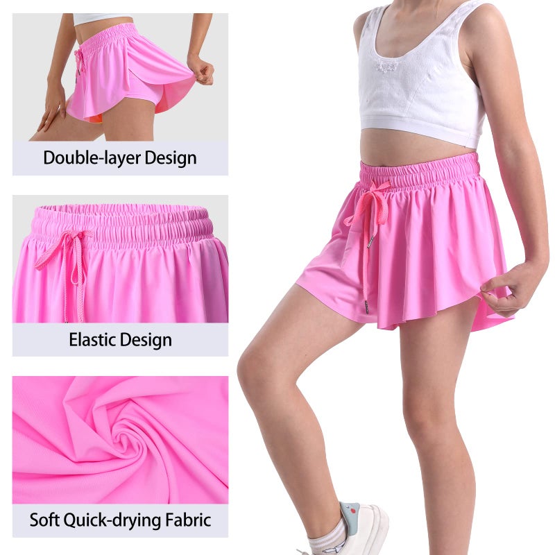 FunisFun 2 Pack Girls Athletic Flowy Shorts with Spandex Liner 2-in-1 Kids Butterfly Skirts Shorts for Dancing Running Sports - Image 4