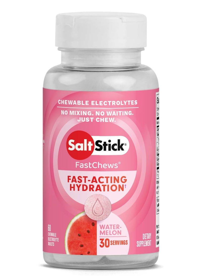 SaltStick Electrolytes Fastchews Watermelon Flavour 60 Chewable Tablets Stamina Booster  - Image 1