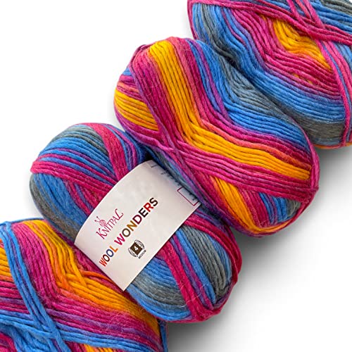 Wool Wonders Yarn for Crocheting 4 Skeins 640Yds400G Free Patterns  Wool Yarn for Knitting  AranHeavy 4 Medium Worsted Weight  Lollipop Swirl