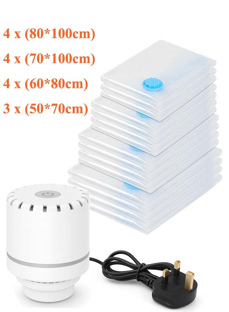 YIM-VIBEHAUS 15 Pack Plastic Vacuum Seal Bag Vacuum Storage Bag with Pump, (4 Jumbo, 4 Large, 4 Medium, 3 Small) Vacuum Seal Storage Bags, Reusable Vacuum Bags for Clothes, Mattress, Blanket, Duvets, Pillows, Comforters, Quilt, Travel - Image 1