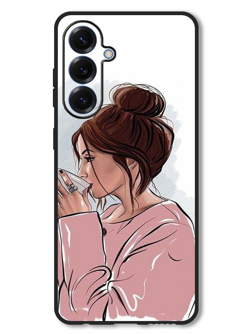 Theodor Case Compatible with Samsung Galaxy A36 Protection Shockproof Bumper Cover Girl Drinking Coffee 1 - Image 1