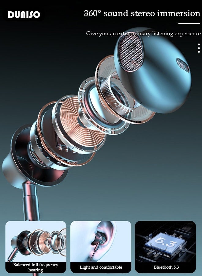 DUNISO Wireless Neckband Headphones Bluetooth 5.3 Wireless Sports Earphone with LED Display Extra Long Playtime Wireless Stereo Neckband Earbuds Waterproof Earphones for IOS and Android - Image 2