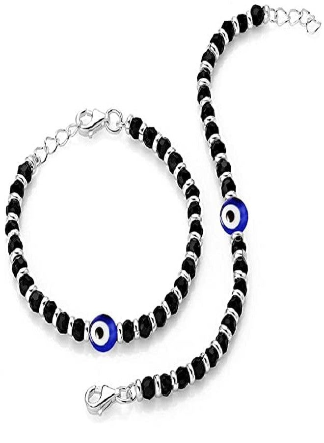 ARTIFICIAL TREE Exclusive German Silver Charm Evil Eye Nazariya Bracelet with Black & Silver Beads (Crystal) for Baby Boys & Girls| Adjustable Protection Bracelet for Newborns & Toddlers (AT KIDS 004) - Image 1
