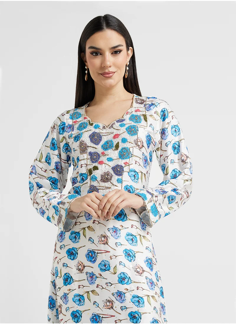 ARABIAN CLOSET Embellished Belted Jalabiya
