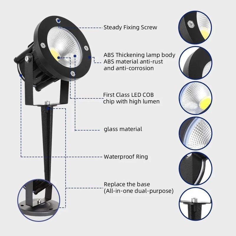 12W LED Garden Spot Light with Ground Spike - Waterproof IP65 COB Landscape Spotlight - Image 2