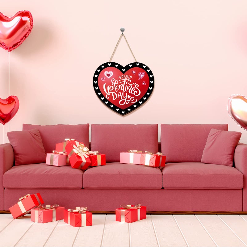 Marsui Happy Valentine's Day Decoration for Front Door Wooden Valentines Door Hanger Red Black Heart Hanging Wreath Valentine Welcome Wood Sign Valentines Day Wreath for Home Porch Window Wall Decor - Image 5