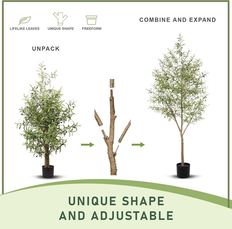 LYERSE Olive Tree 8ft (96") - Olive Trees Artificial Indoor with Natural Wood Trunk and Lifelike Fruits - Faux Olive Tree 8ft for Modern Home Office House Living Room Decor - Image 2