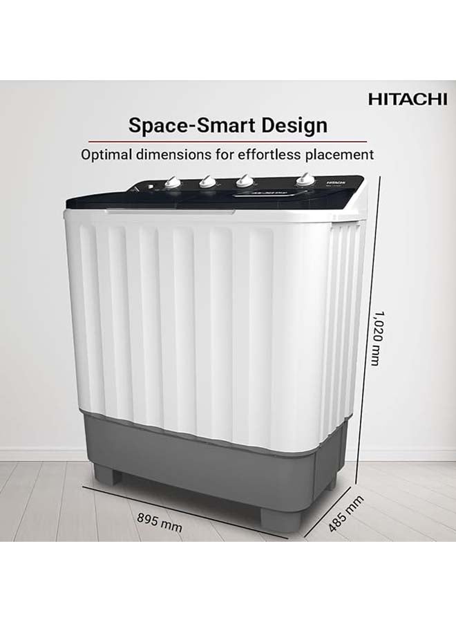 Hitachi 10.5kg Twin Tub, Top Load Washing Machine with Semi Automatic and 8kg Dryer Capacity, Max Spin Speed (RPM) 1350, Air Jet Dry, Easy Control & Cuffs Wash Board, White/Mercury Grey, LTTH0JWTMRG 10.5 kg LTTH0JWTMRG white - Image 3