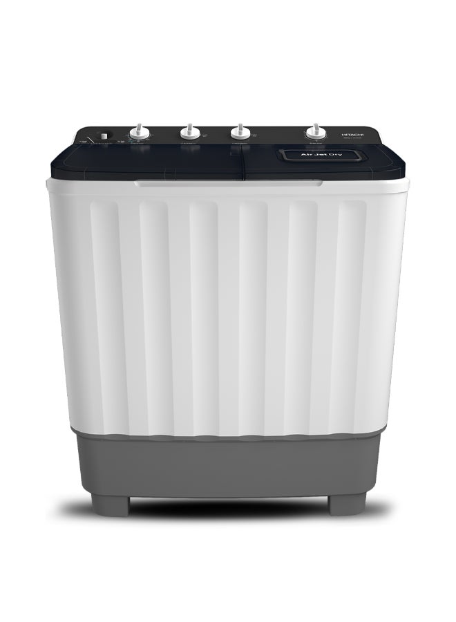 Hitachi 10.5kg Twin Tub, Top Load Washing Machine with Semi Automatic and 8kg Dryer Capacity, Max Spin Speed (RPM) 1350, Air Jet Dry, Easy Control & Cuffs Wash Board, White/Mercury Grey, LTTH0JWTMRG 10.5 kg LTTH0JWTMRG white - Image 1
