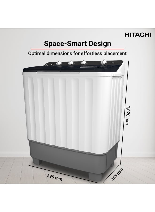 Hitachi 10.5kg Twin Tub, Top Load Washing Machine with Semi Automatic and 8kg Dryer Capacity, Max Spin Speed (RPM) 1350, Air Jet Dry, Easy Control & Cuffs Wash Board, White/Mercury Grey, LTTH0JWTMRG 10.5 kg LTTH0JWTMRG white - Image 3