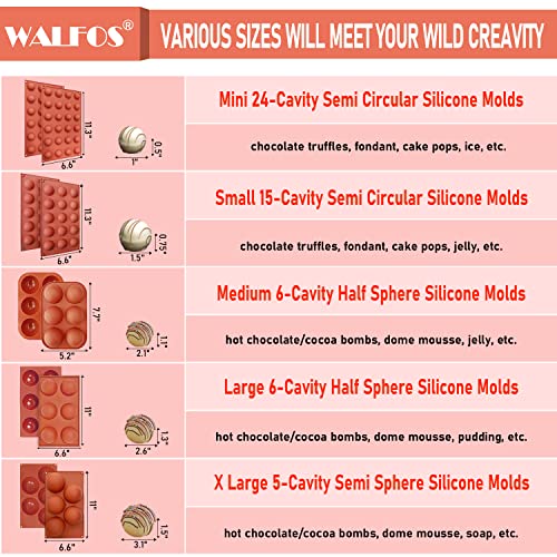 Walfos Mini 24-Cavity Semi Circular Silicone Mold, 2 Packs Half Sphere Silicone Baking Molds for Making Jelly, Chocolates and Cake - Image 5