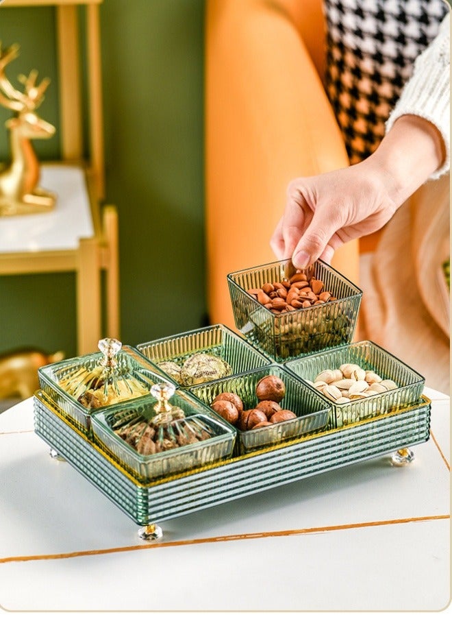 6pcs Snack Storage Box Snack Serving Tray With Lid Candy And Nut Serving Container Set Dried Fruit Plate Relish Storage Organizer Cosmetic Storage Boxes Plate Food Display Bowls Clear Multifunctional Party Snack Tray 27.5x18.5x11 cm