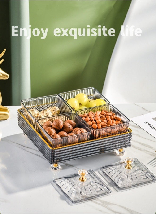 Generic 6 Snack Serving Tray With Lid Candy And Nut Serving Container Set Dried Fruit Plate Plastic Appetizer Platter Relish Storage Organizer Cosmetic Storage Boxes Plate Food Display Bowls Clear 27.5x18.5x11 cm  - Image 4