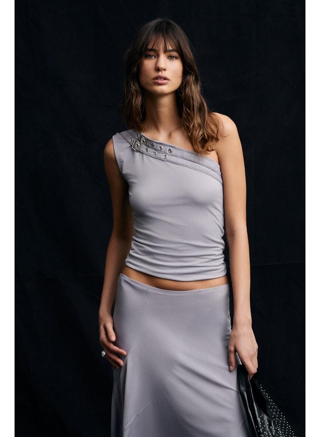 GRIMELANGE MELONS Women's Soft and Flexible Fabric Waist Elastic Midi Grey Skirt. - Image 1