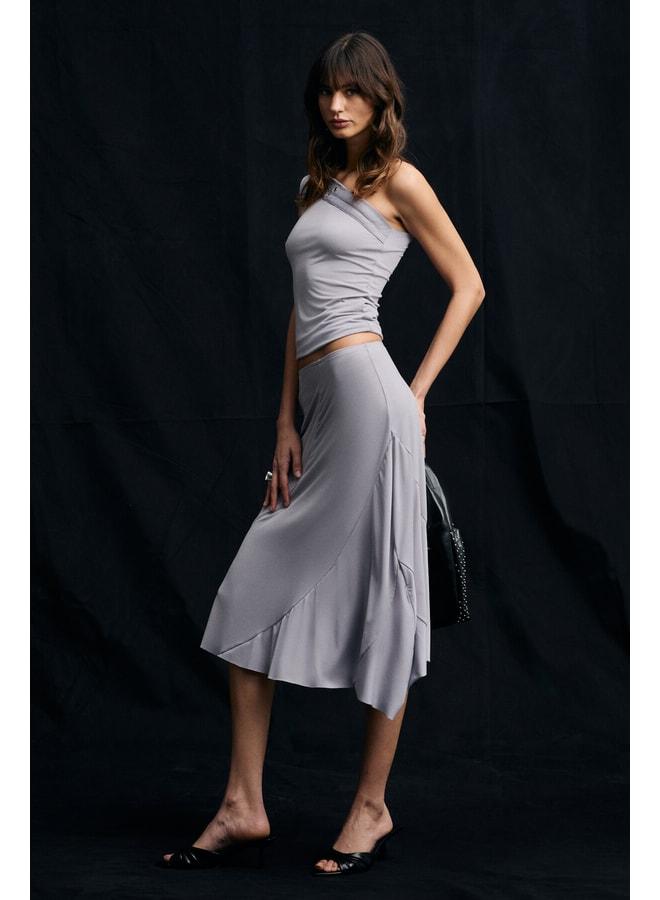 GRIMELANGE MELONS Women's Soft and Flexible Fabric Waist Elastic Midi Grey Skirt. - Image 3