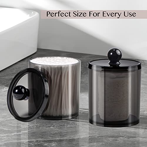 SheeChung Qtip Holder Bathroom Set with Tray(4PCS) - 3 Pack Acrylic Plastic Apothecary Jars Qtip Dispenser Canister with Lid and Labels, 1 Pack Vanity Tray, for Cotton Ball, Cotton Swab (Black) - Image 3