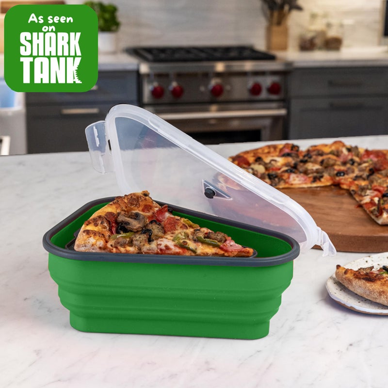 PIZZA PACK حزمة البيتزا المثالية - حاوية تخزين بيتزا قابلة لإعادة الاستخدام مع 5 صواني تقديم قابلة للاستخدام في الميكروويف - حاوية شريحة بيتزا قابلة للتعديل خالية من BPA لتنظيم وتوفير المساحة باللون الأخضر - Image 5